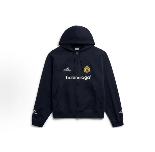 Balenciaga Soccer Series Zip‑Up Hoodie Oversized Unisex Navy Sweatshirt